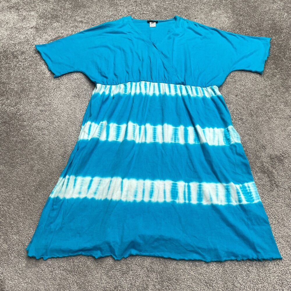 Ulla Popken Relaxed Fit Casual Beach Dress Womens 16/18 Blue Tied Dye Elastic